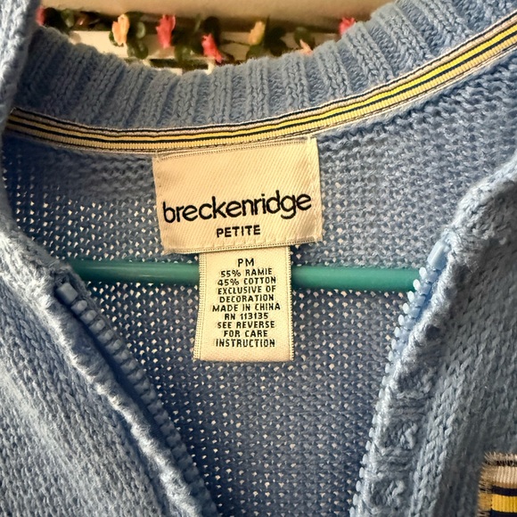 Vintage Breckenridge Zip Up Cardigan Blue Nautical Size Petite Medium - Picture 3 of 4